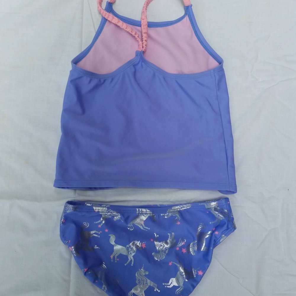 Cat & Jack Girls Silver Unicorn Tankini Size 7/8